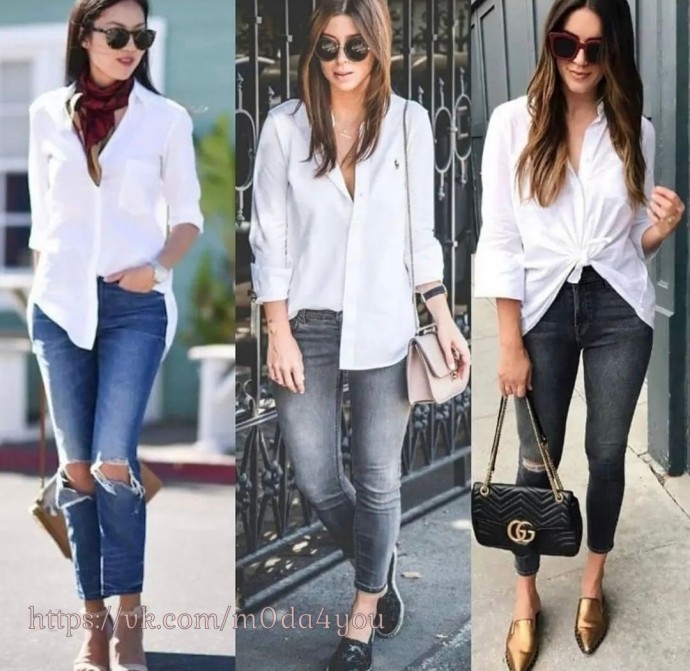 Сочетание: блузка + джинсы